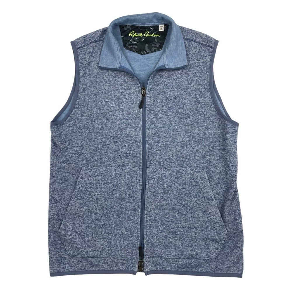 Robert Graham Mens Blue Heathered Full Zip Stretch Knit Vest Medium